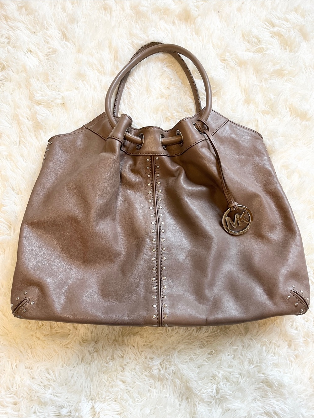 Michael Kors Taupe Leather Shoulder Bag with MK Charm